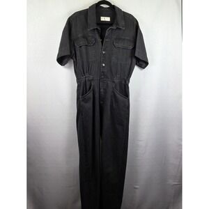 Free People We The Free Marci Coveralls Jumpsuit Black Denim Jeans Women's Large
